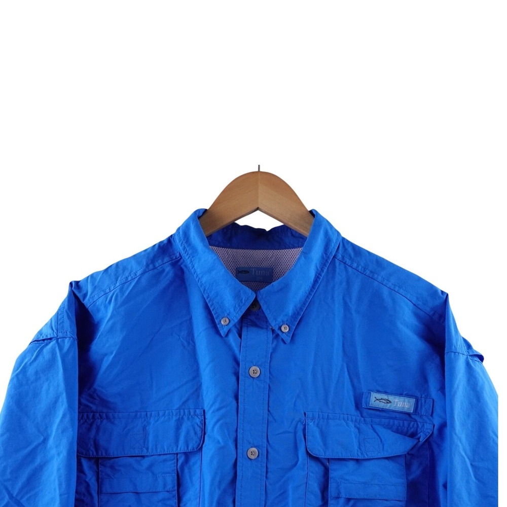 Tuna Mens Blue Vented Fishing Shirt Long Sleeve Button Up Size‎ 2XL